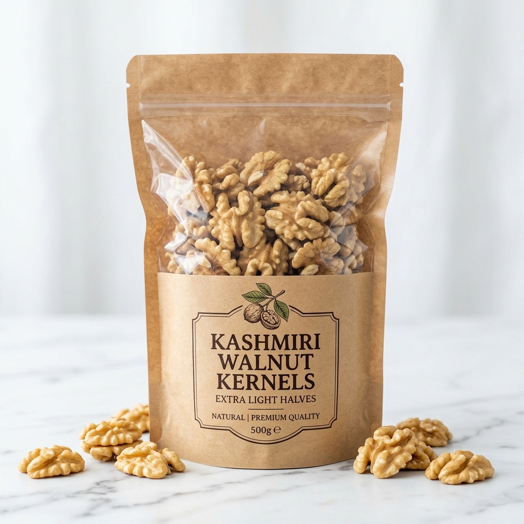 Kashmiri Walnut Kernels Extra Light Halves 500g — paper-shell Wular Basin walnuts