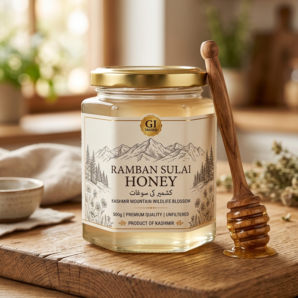 Ramban Sulai Honey GI-Tagged Kashmir — raw unfiltered mountain honey 500g glass jar