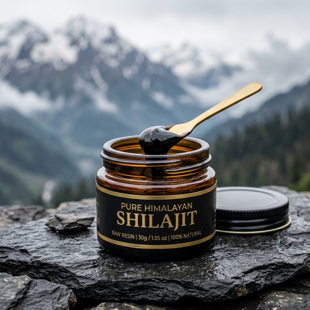 Pure Himalayan Shilajit Resin 20g amber glass jar with gold lid — Kashmir Essence